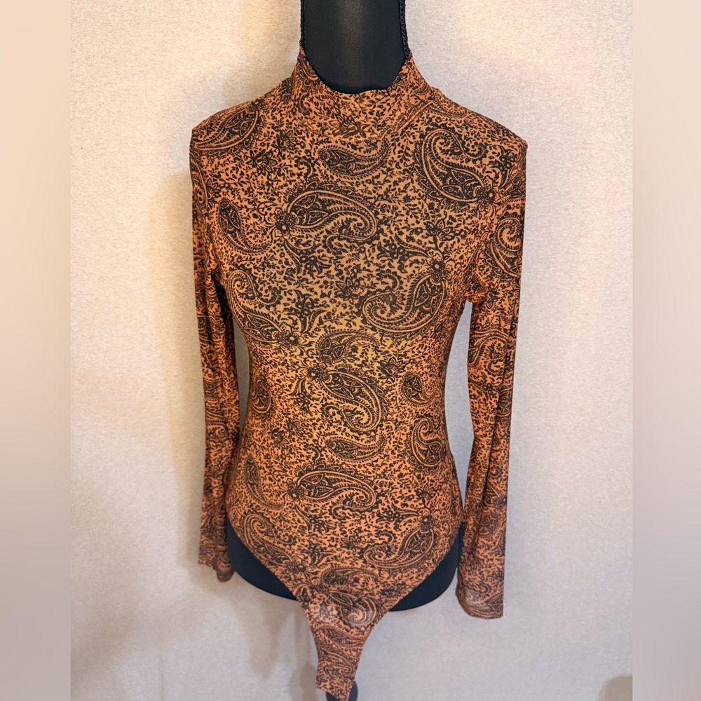 Paisley Long Sleeve Bodysuit - Brown